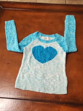 Justice Aqua Knit Crewneck Sweater with Teal Heart